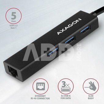 AXAGON Hub HMA-GL3A 3x USB-A + GLAN, USB3.2 Gen 1, metal, 20cm USB-A cable
