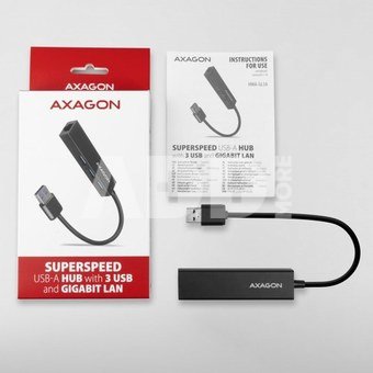 AXAGON Hub HMA-GL3A 3x USB-A + GLAN, USB3.2 Gen 1, metal, 20cm USB-A cable