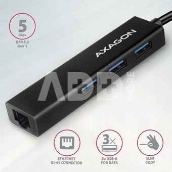 AXAGON Network card HMC-GL3A 3x USB-A + GLAN, USB 3.2 Gen 1 hub, metal, 20cm USB-C cable
