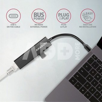 AXAGON Network card HMC-GL3A 3x USB-A + GLAN, USB 3.2 Gen 1 hub, metal, 20cm USB-C cable
