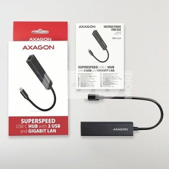 AXAGON Network card HMC-GL3A 3x USB-A + GLAN, USB 3.2 Gen 1 hub, metal, 20cm USB-C cable