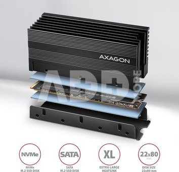 AXAGON Passive aluminum heatsink for single-sided and double-sided M.2 SSD disks, size 2280, height 36 mm | CLR-M2XL