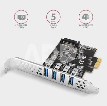 AXAGON PCI-Express card with four external USB 3.2 Gen1 ports with dual power | PCEU-43RS