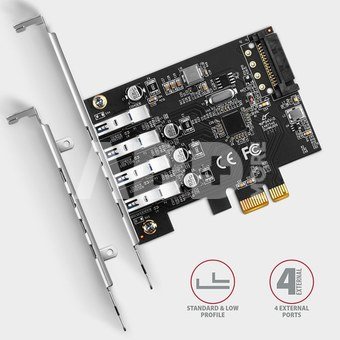 AXAGON PCI-Express card with four external USB 3.2 Gen1 ports with dual power | PCEU-43RS
