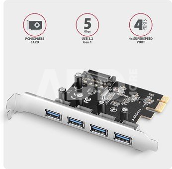 AXAGON PCI-Express card with four external USB-A 5Gbps ports | PCEU-430RS