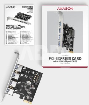 AXAGON PCI-Express card with four external USB-A 5Gbps ports | PCEU-430RS