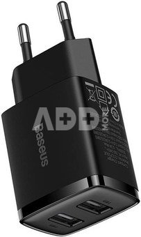 Baseus Compact Quick Charger, 2x USB, 10.5W (black)