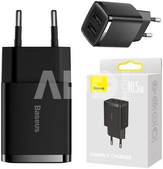 Baseus Compact Quick Charger, 2x USB, 10.5W (black)