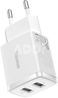 Baseus Compact Quick Charger, 2x USB, 10.5W (white)