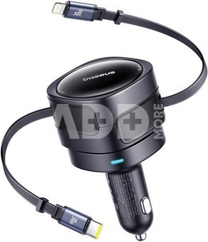 Baseus Enjoyment Max car charger with USB-C+Lightning cables 60W Black