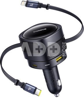 Baseus Enjoyment Max car charger with USB-C+Lightning cables and USB-A+USB-C ports 90W Black