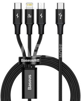 Baseus Baseus Rapid Series 3-in-1 1.5 m 20W USB-C to LightningSeries 3-in-1 cable USB-C For M+L+T 20W 1.5m Black