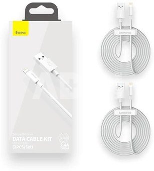 Baseus Simple Wisdom Data Cable Kit USB to Lightning 2.4A (2PCS/Set）1.5m White