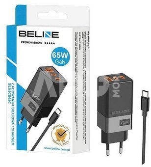 Beline Charger 65W GaN 2xUSB-C +USB-A + USB-C Cable bl