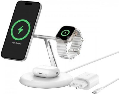 Belkin Boost Charge Pro 3-in-1 Qi2 15W white adjustabl