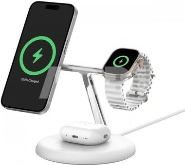 Belkin Boost Charge Pro 3-in-1 Qi2 15W white adjustabl