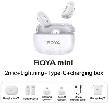 Boya wireless microphone mini-13 Lightning/USB-C, white