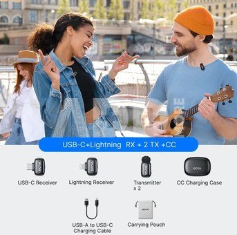 Boya wireless microphone mini 2-01 Lightning/USB-C, black