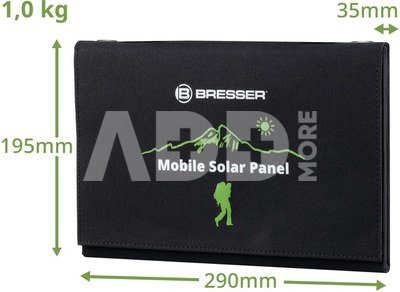BRESSER mobilus saulės įkroviklis 21 vatų su USB ir nuolatinės srovės išvestimi
