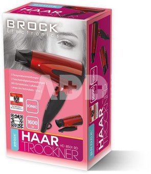 Brock HD 8501 RD Hair Dryer 1600W, Red
