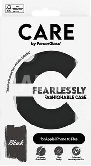 CARE by PanzerGlass Case Fashion | Back protection | Apple | iPhone 16 Plus | Recycled plastic | Black