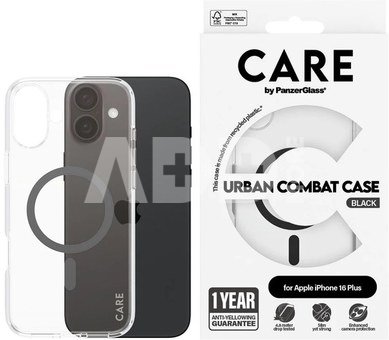 CARE by PanzerGlass Case Flagship | Back protection | Apple | iPhone 16 Plus | Recycled plastic | Transparent/Black | MagSafe