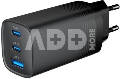 Cablexpert TA-UC-PDQC65-01-BK 3-port 65 W GaN USB PowerDelivery fast charger, black | Cablexpert