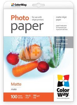 ColorWay Matte Photo Paper, 10x15, 190 g/m2, 100 sheets