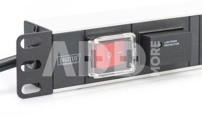 Digitus 1U Aluminum PDU, rackmountable, 7x safety outlet 16A Plug, 250VAC 50/60Hz, switch, surge protection DN-95407 2 m