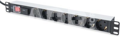 Digitus 1U Aluminum PDU, rackmountable, 7x safety outlet 16A Plug, 250VAC 50/60Hz, switch, surge protection DN-95407 2 m
