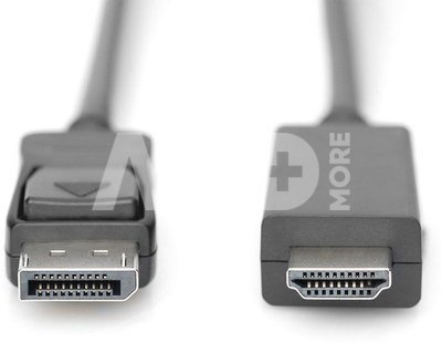 Digitus Adapter cable Displayport 1.2 with interlock 4K 60Hz UHD Typ DP/HDMI A M/M black 3m