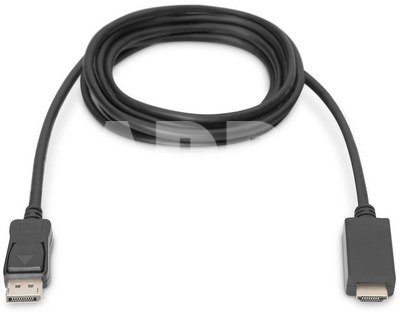 Digitus Adapter cable Displayport 1.2 with interlock 4K 60Hz UHD Typ DP/HDMI A M/M black 3m