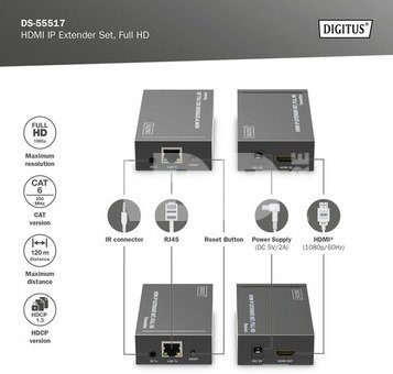 Digitus | HDMI IP Extender Set, Full HD, 120 m | DS-55517