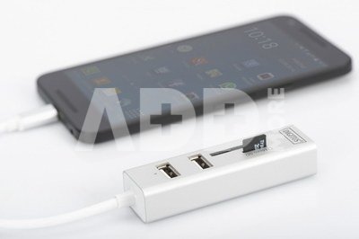 Digitus HUB / 3-port OTG USB Hub Type C, USB 2.0 HighSpeed SD / Micro SD card reader, aluminum
