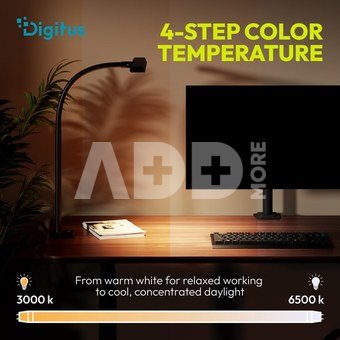 Digitus LED Desk Lamp, 50 cm, Black | DA-90490 | 1025 lm | 7 W | 3000-6500 K | Warm to cold white light | LED lamp | 10 V