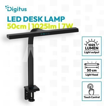 Digitus LED Desk Lamp, 50 cm, Black | DA-90490 | 1025 lm | 7 W | 3000-6500 K | Warm to cold white light | LED lamp | 10 V