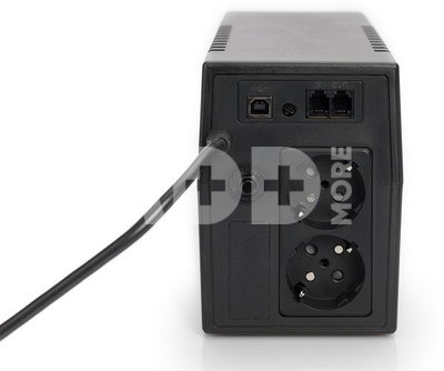 Digitus Line-Interactive UPS DN-170063, 600VA, 360W, 1x 12V/7Ah battery, 2x CEE 7/7 outlet, 2x RJ-11, 1x USB 2.0 type B, LED, Simulated Sine Wave, 298x101x142mm, 4.35kg