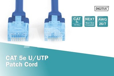 DIGITUS CAT 5e U-UTP patch cord, PVC AWG 26/7, length 1 m, color blue