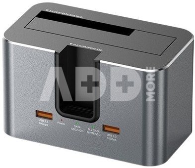 Dual Bay Docking Station, M.2 SATA/ NVME, 2.5"/3.5" SSD/HDD, 2x USB-A, USB-C