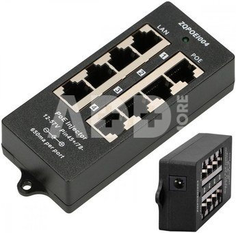 Extralink PoE Injector 4 ports in black case
