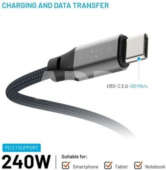 Fixed | Magnetic Braided Cable USB-C/USB-C, USB 2.0, Gray | FIXDBM-CC12-GR