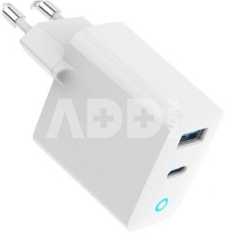Gembird GaN USB-A USB-C Charger LED 65W PD QC3.0 white