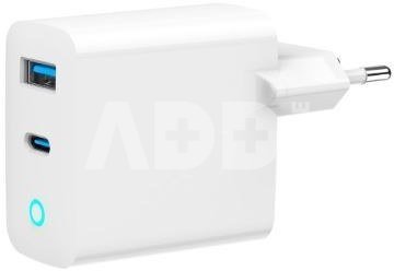 Gembird GaN USB-A USB-C Charger LED 65W PD QC3.0 white