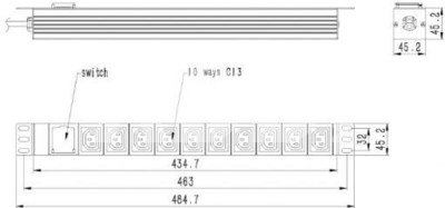 PDU 10xC13 1U 16A C19 2m