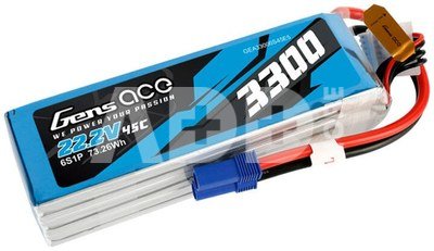 Gens ace 3300mAh 22.2V 45C 6S1P Lipo Battery Pack with EC5 Plug