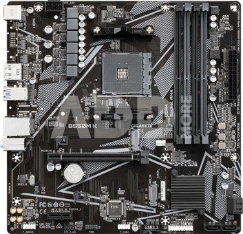 Gigabyte B550M K 1.0 M/B Processor family AMD, Processor socket AM4, DDR4 DIMM, Memory slots 4, Supported hard disk drive interfaces  SATA, M.2, Number of SATA connectors 4, Chipset AMD B550, Micro ATX