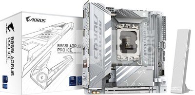Gigabyte B860I AORUS PRO ICE | Processor family Intel | Processor socket LGA1851 | DDR5 | Supported hard disk drive interfaces SATA, M.2 | Number of SATA connectors 2