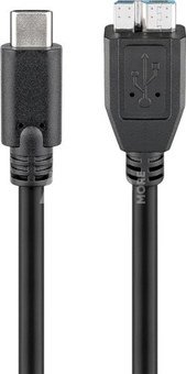 Goobay 67995 USB-C to micro-B 3.0 cable Round cable, SuperSpeed data transfer - The USB-C cable supports data transfer rates up to 5 Gbps - 10 times faster than USB 2.0; Quick charge function - USB-C charging cable for super-fast synchronisation and charging of USB-C enabled devices with a power of up to 15 W., 0.6 m, USB-C (male), micro-B 3.0, Black