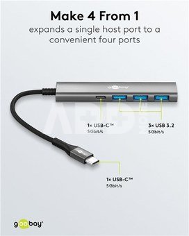 Goobay Slim 4-Port USB Hub, USB-C to USB-C/USB-A, 5 Gbit/s | 76562
