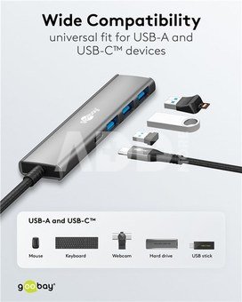 Goobay Slim 4-Port USB Hub, USB-C to USB-C/USB-A, 5 Gbit/s | 76562